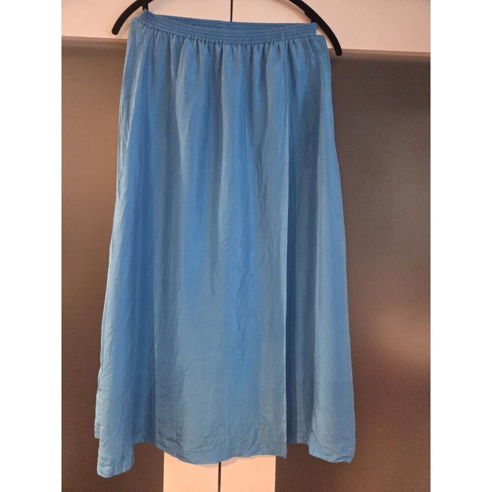 Vintage Diane Gilman Pure Silk Skirt Small - Blue Asymmetrical Faux Wrap